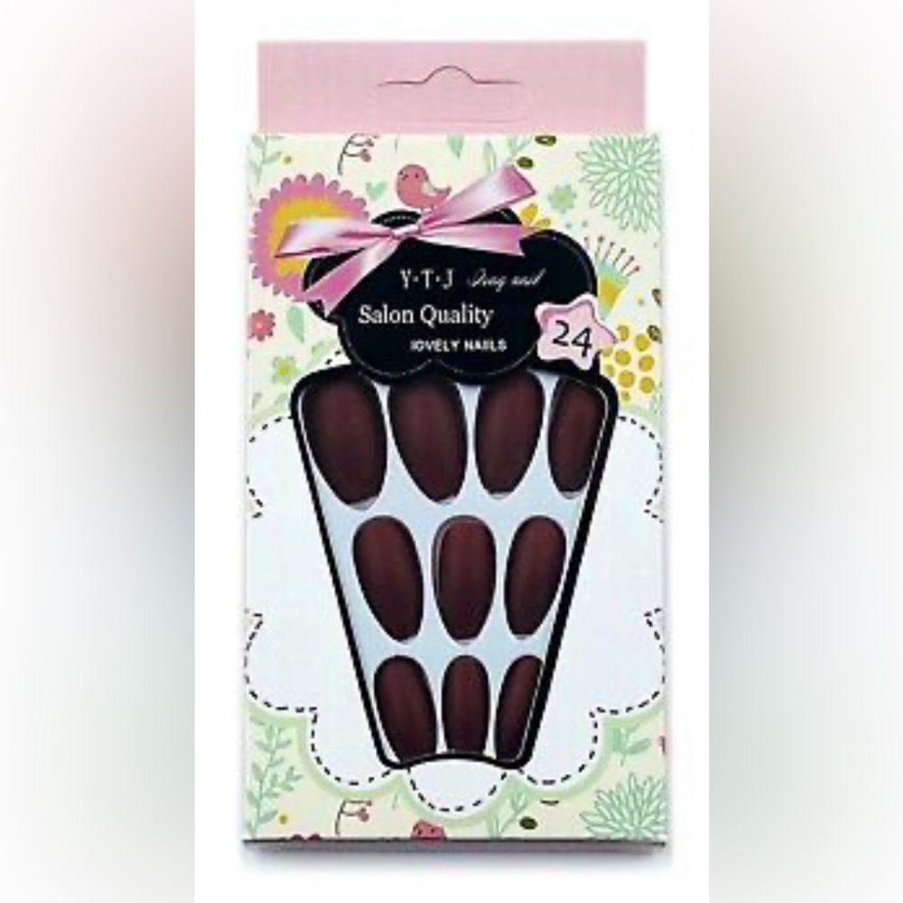 Red/Brown Matte Middle-Long Coffin Square Ballerina Shape False Nails Set